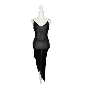 Morrell Maxie women high low embellishments party dress silk  black sz 4